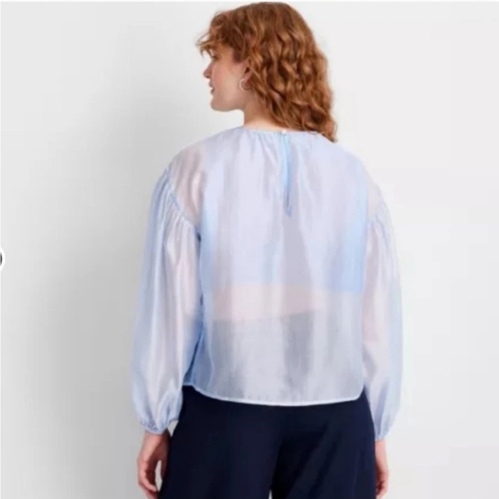 Future Collective Bohemian Sheer Balloon Blue Puff Sleeve Blouse | NWT - Picture 3 of 14